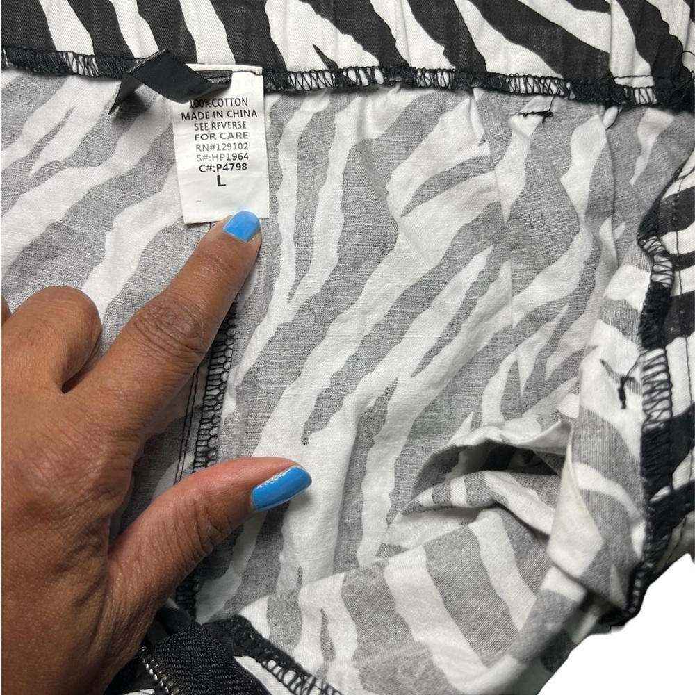 K TOO High Waisted 100% Cotton Black & White Animal Print Pants Size: Large - Picture 7 of 10